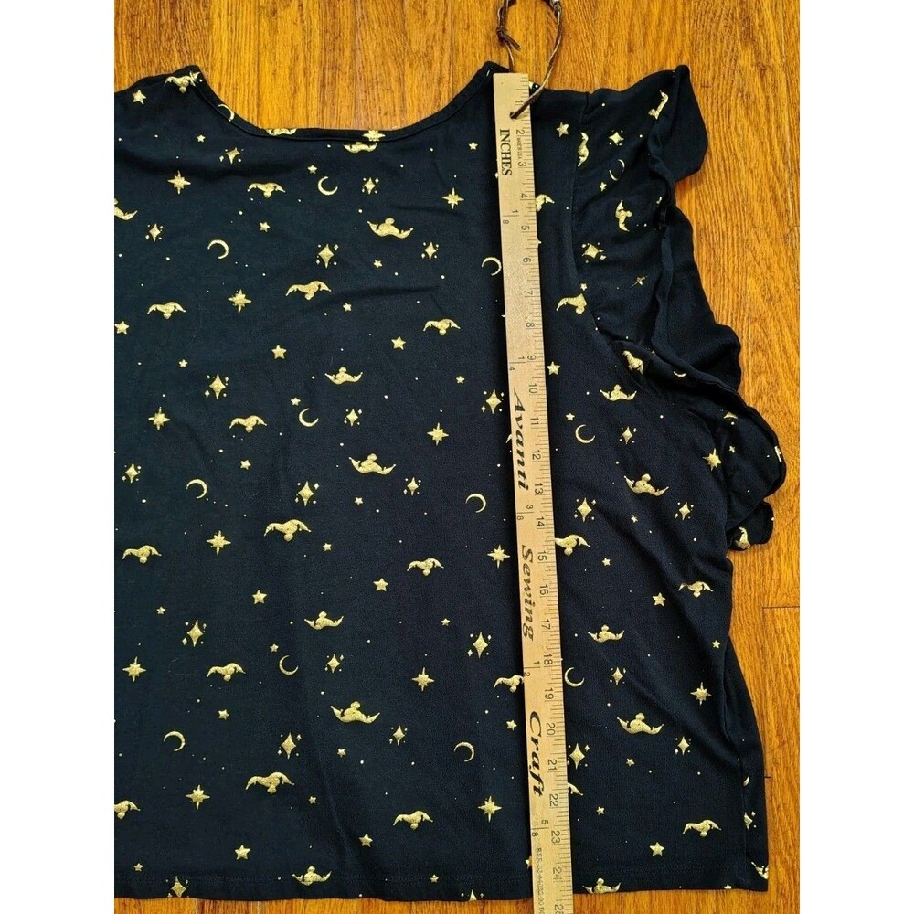 Disney Aladdin Magic Carpet Sz 2X flutter sleeves graphic tee Blouse Black Gold - Picture 7 of 7
